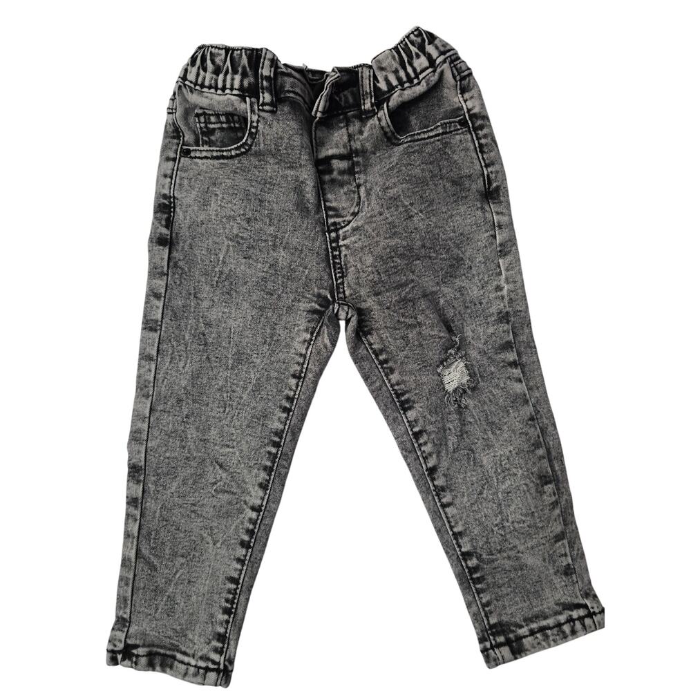 SHEIN Toddler Jeans 2-Pack Size 90 Gray Acid Wash Black Distressed Elastic Waist